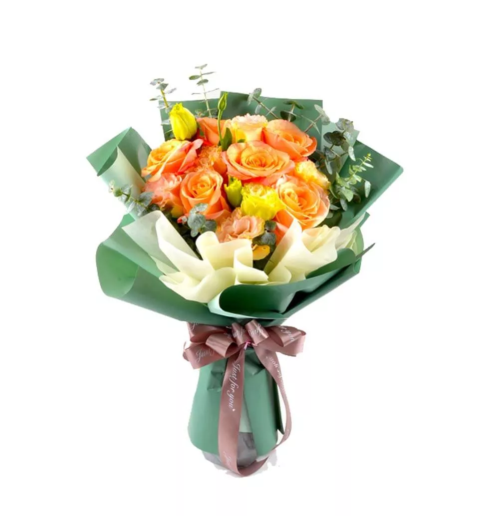 Peach roses and eustomass Arrangement